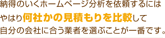 納得のいくホームページ分析を依頼するにはやはり何社かの見積もりを比較して自分の会社に合う業者を選ぶことが一番です。