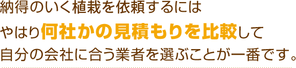 納得のいく植栽を依頼するにはやはり何社かの見積もりを比較して自分の会社に合う業者を選ぶことが一番です。